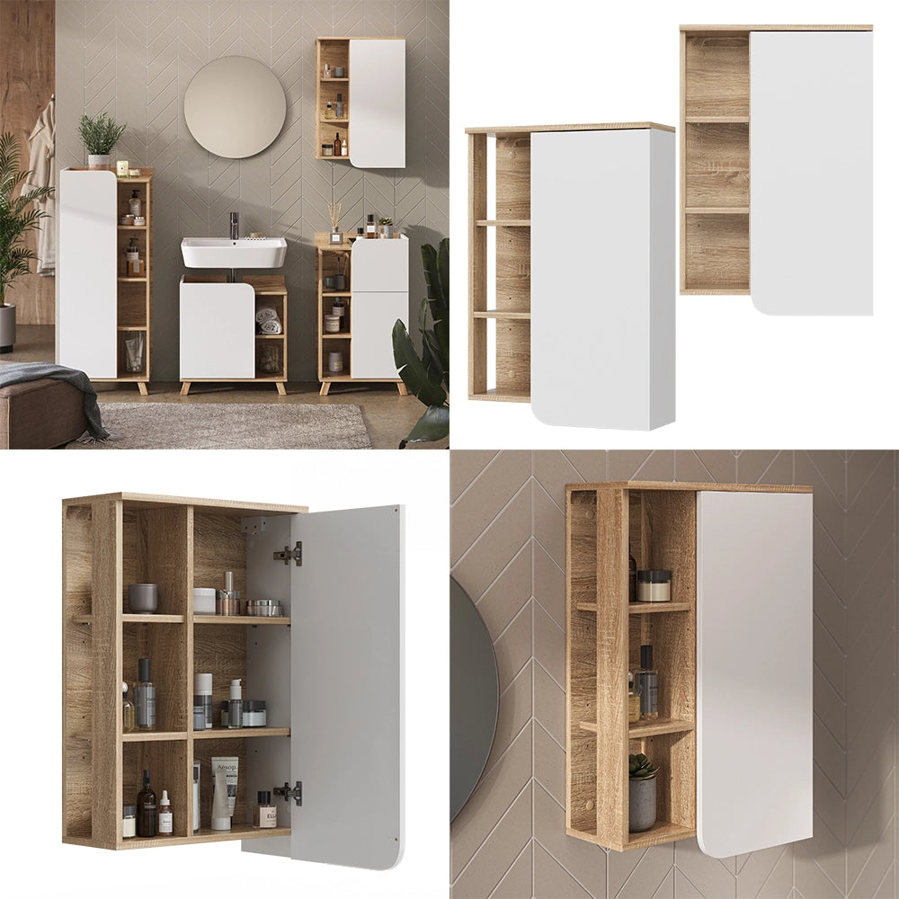 Vicco Mobile bagno Sonoma/Bianco 50 x 75 cm con anta e vani a giorno