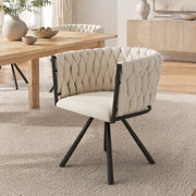 Sedia da pranzo girevole in velluto beige con struttura in metallo e schienale ergonomico