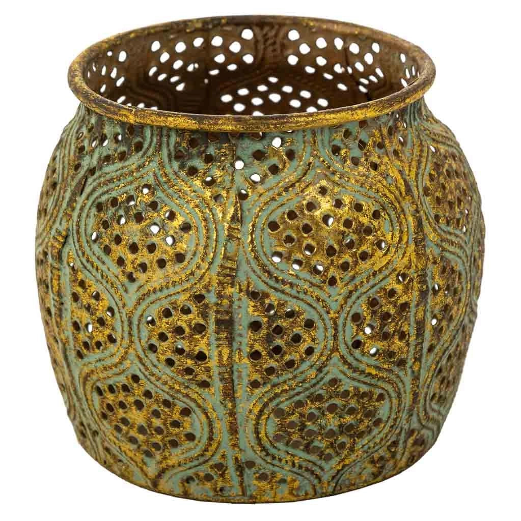 Portacandele in metallo dorato 12,5x12,5x9,5h