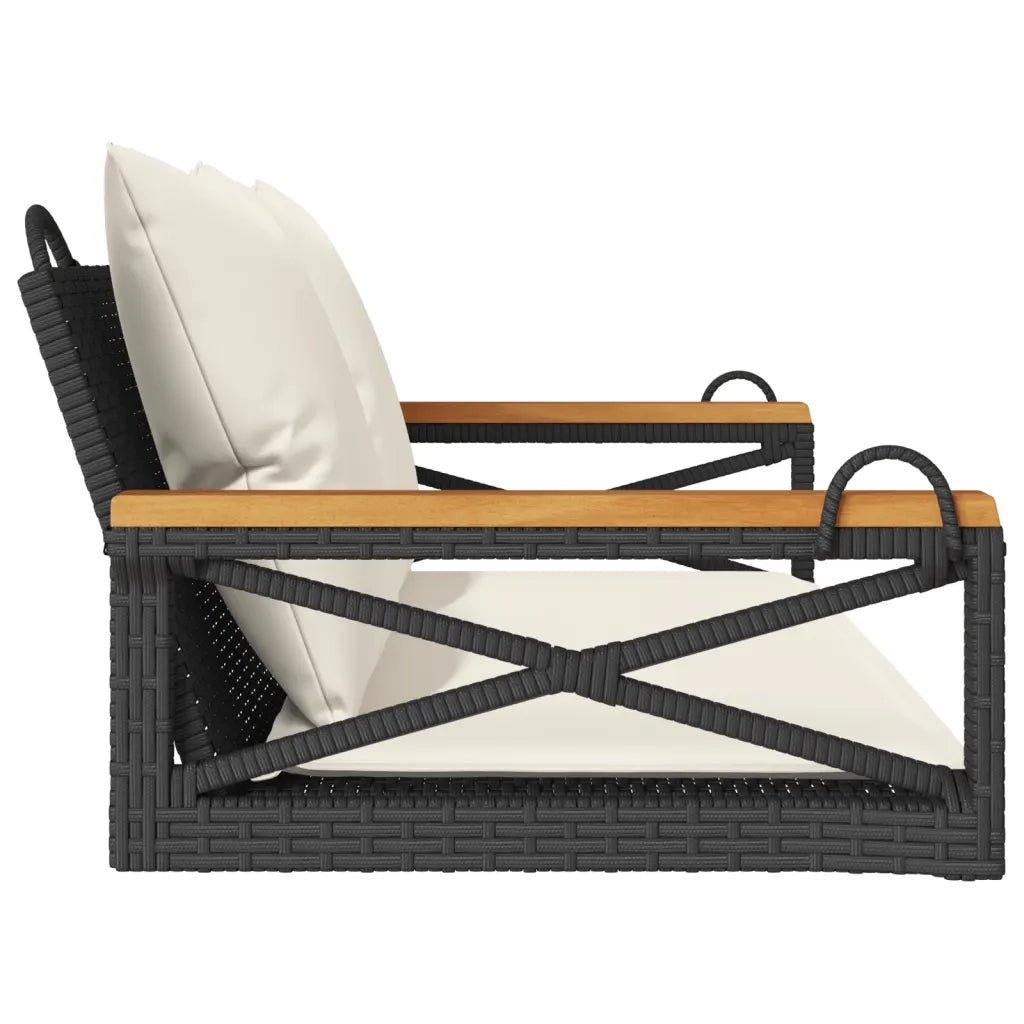 Panca da Giardino | Panchina a Dondolo con Cuscini Nera 109x62x40 cm in Polyrattan