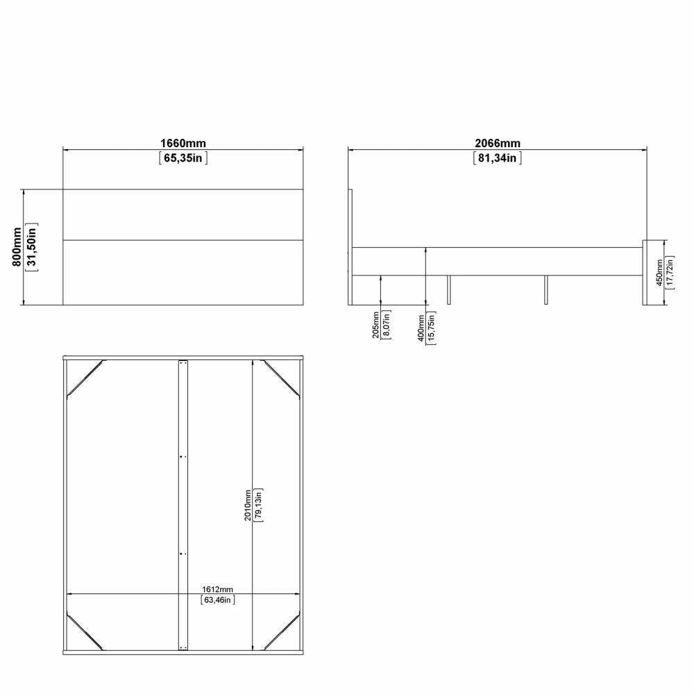 Letto matrimoniale Kaitak, Sommier per camera da letto, Giroletto per stanza, Struttura porta materasso, 207x166 h80 cm, Rovere
