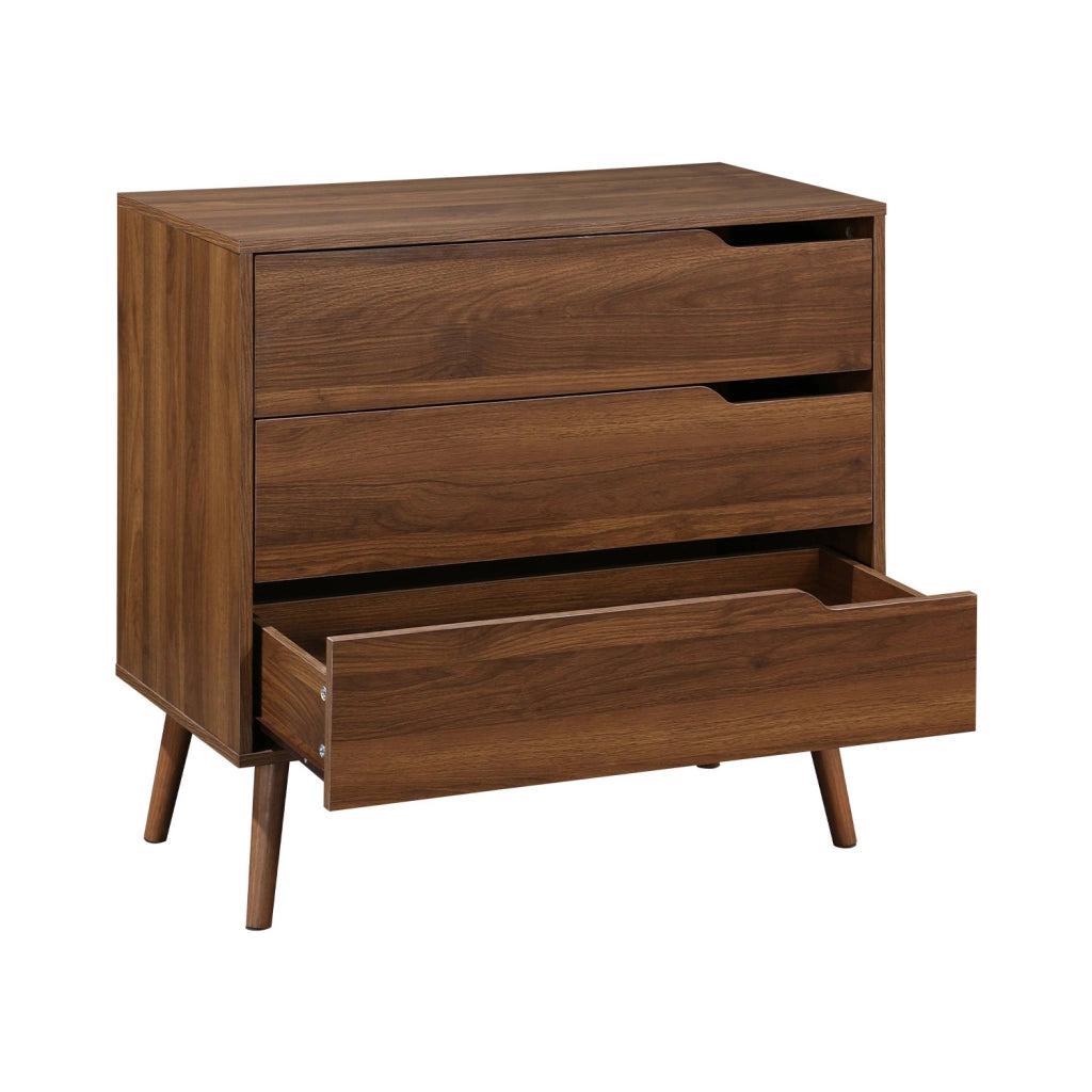 Cassettiera effetto legno di noce, 3 cassetti, marrone