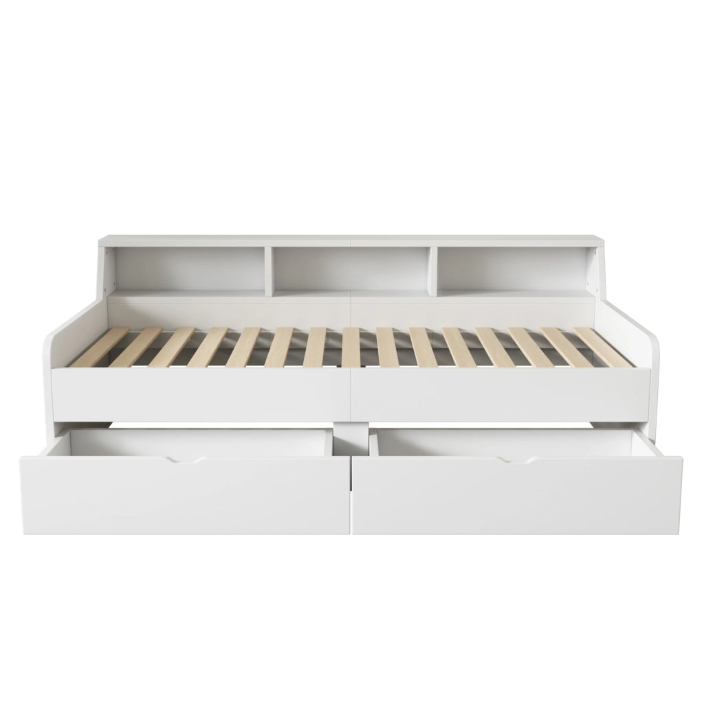 Letto daybed 90x200 cm con 2 cassetti e vani contenitore, bianco