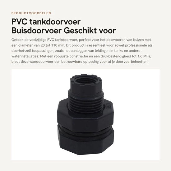 Porta a tenuta di pressione PVC per parete - Tubo 20/25/32/40/50/63/75/90/110 mm - Pressione 1,0/1,25/1,6 MPa - Porta a tenuta di parete - Parete divisoria - Materiale duraturo - Porta a tenuta di parete per parete divisoria