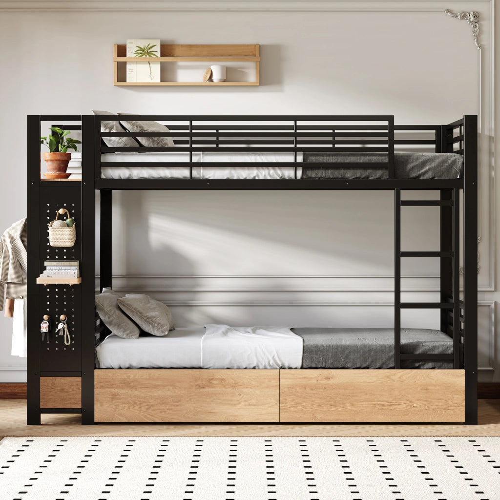 LETTO A CASTELLO 90x200 cm con LED MDF e Metallo Nero