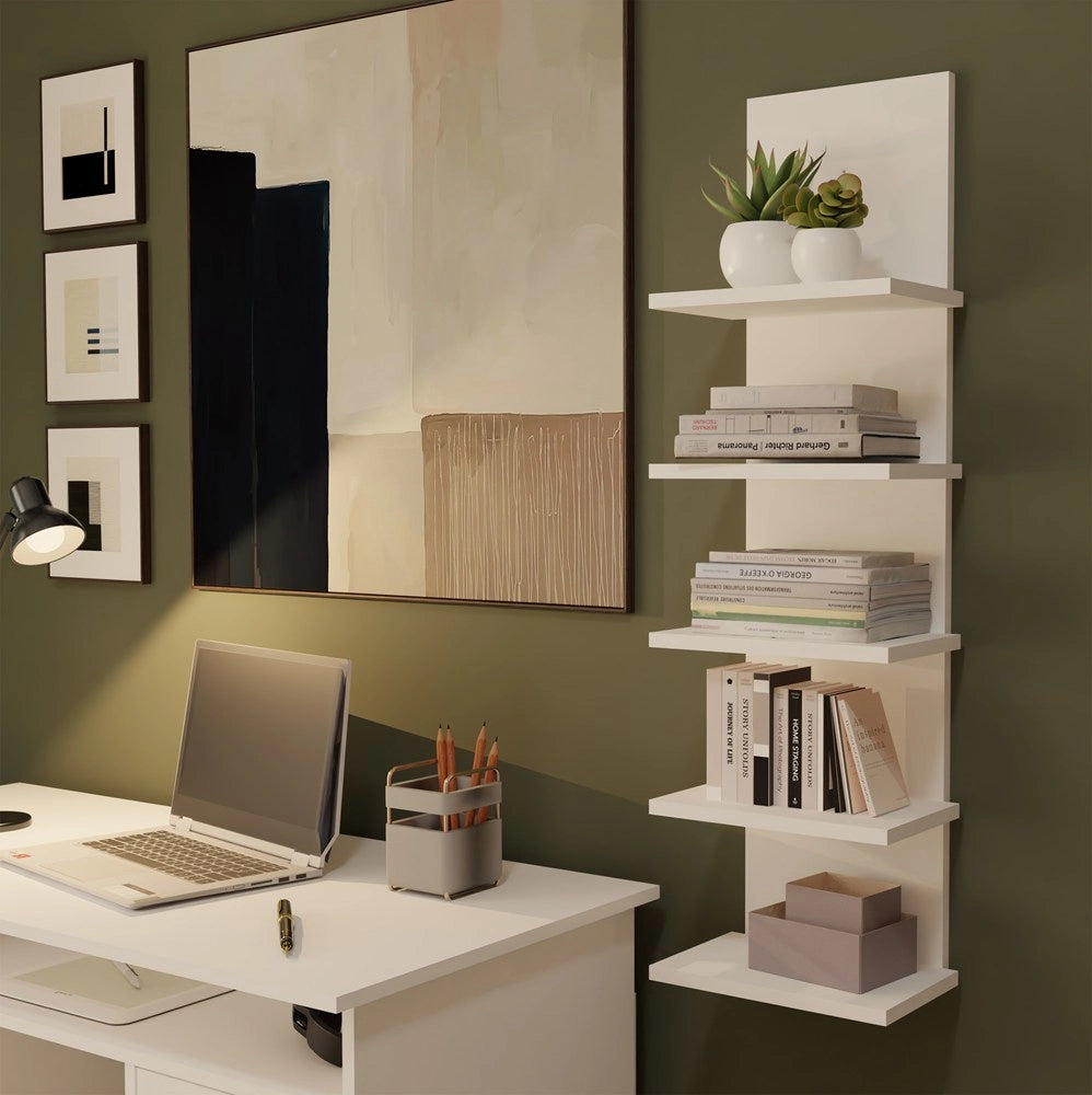 Scaffale sospeso R5P 5 ripiani per libri per ufficio soggiorno camera dziecka bianco
