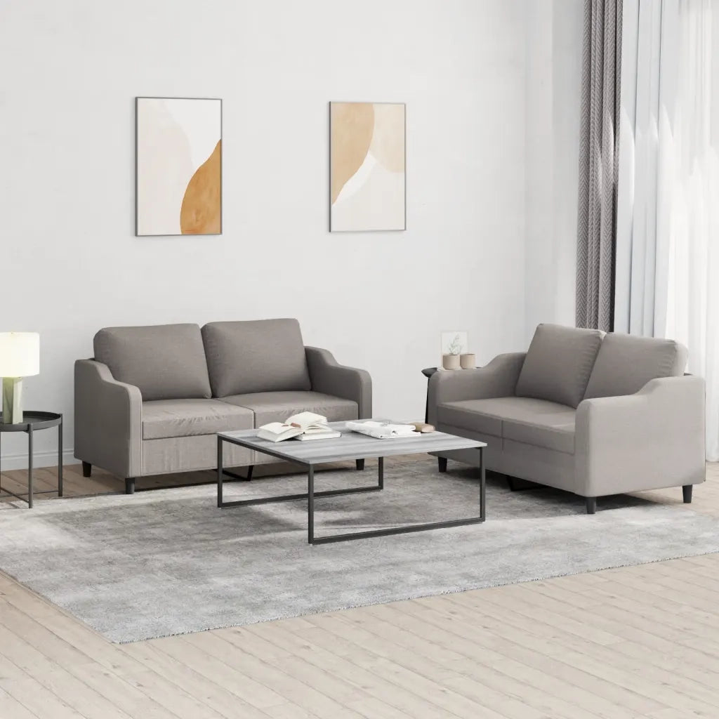 Set di Divani 2 pz con Cuscini Tortora in Tessuto