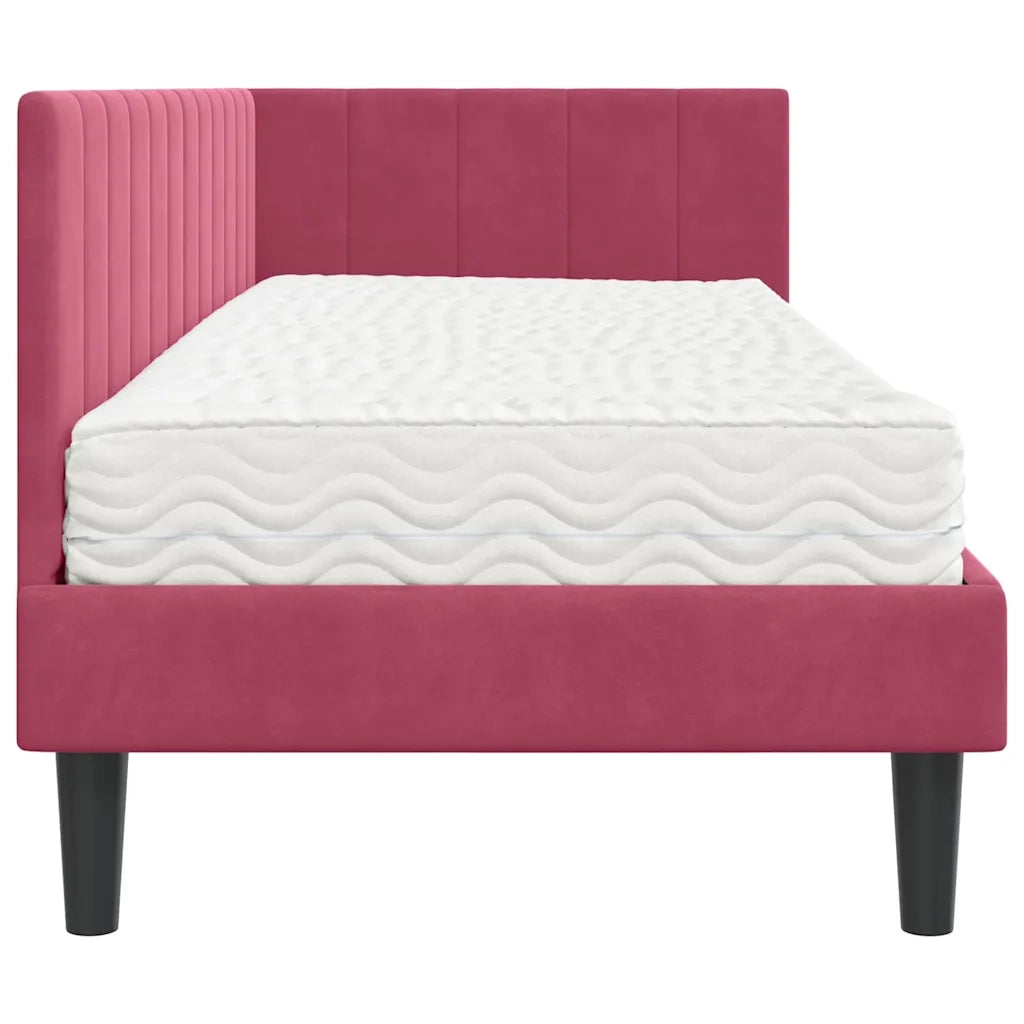 Letto singolo | Letto per adulti | Struttura Letto Angolare con Materasso 2 pcs Verde Velluto