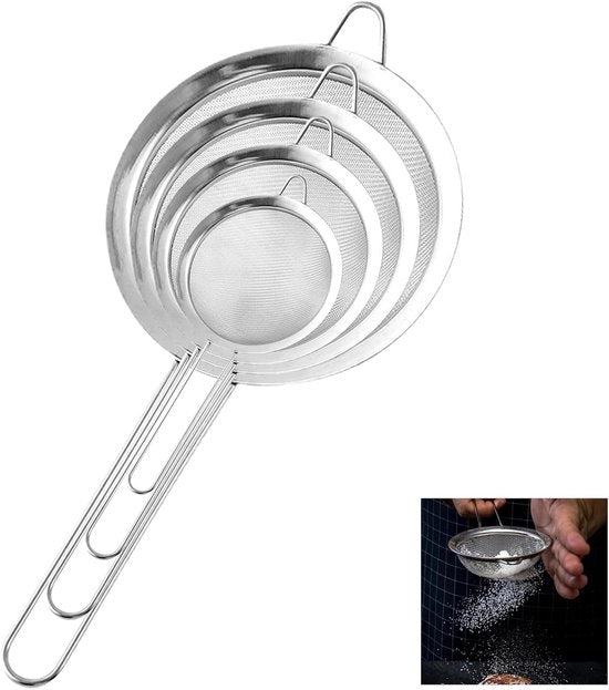 Set di setola in acciaio inossidabile premium - 4 parti - colino per cucina - colino - diametri 7 cm 10 cm e 14 cm 18 cm