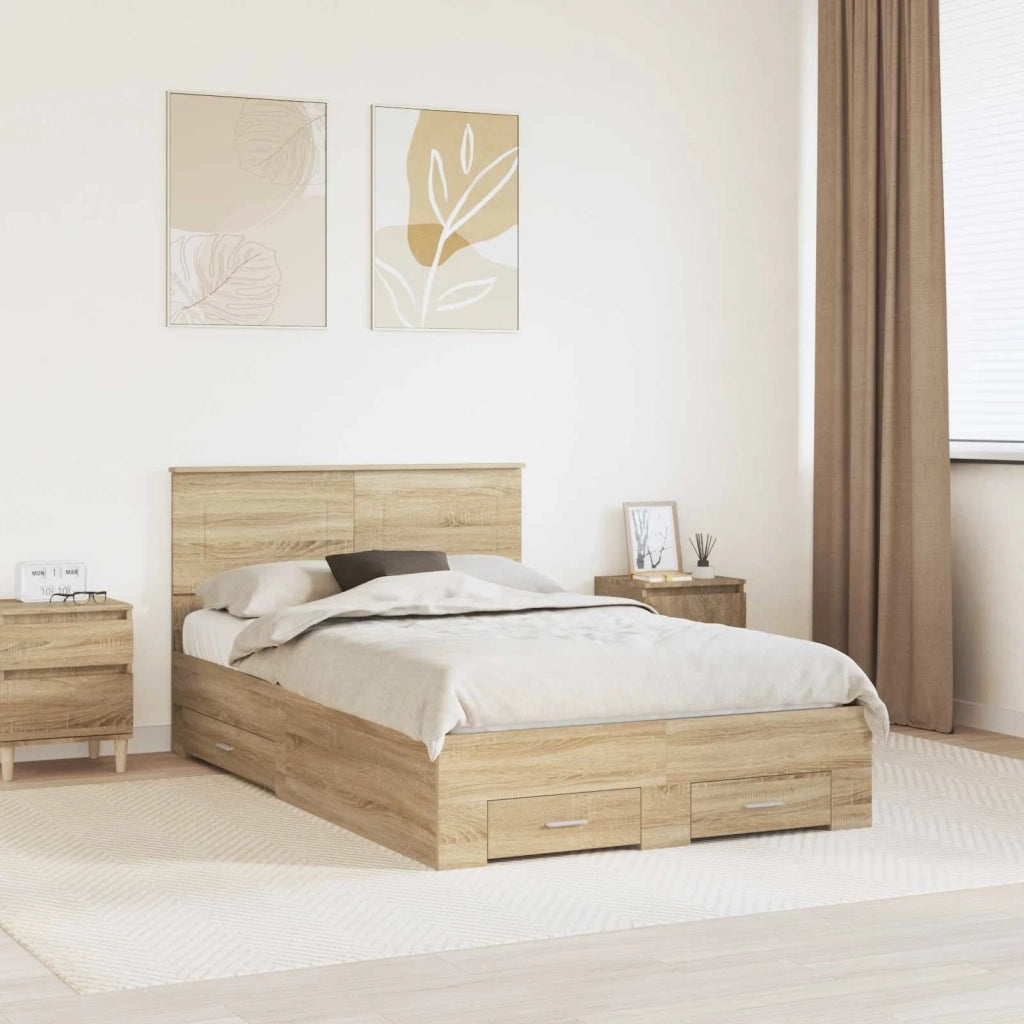 Struttura del letto con testiera Rovere Sonoma 135 x 190 cm 3408274