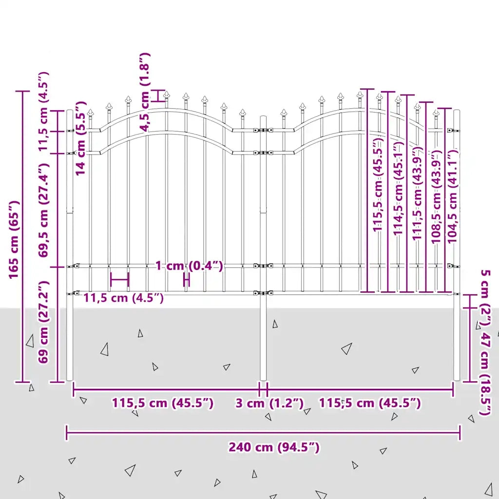 Recinzione da Giardino Woerden con Punta a Lancia Nera 240x125 cm in Acciaio 151081