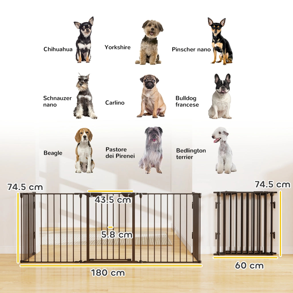 Cancellino per Cani Taglia Piccola e Media Pieghevole a 5 Pannelli, in Metallo e Plastica, 300x3x74.5 cm, Nero