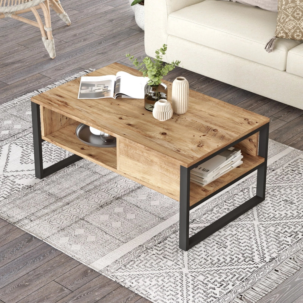 Tavolino da caffè in legno "ML34" - 100 x 59 x 44 cm - Pino atlantico