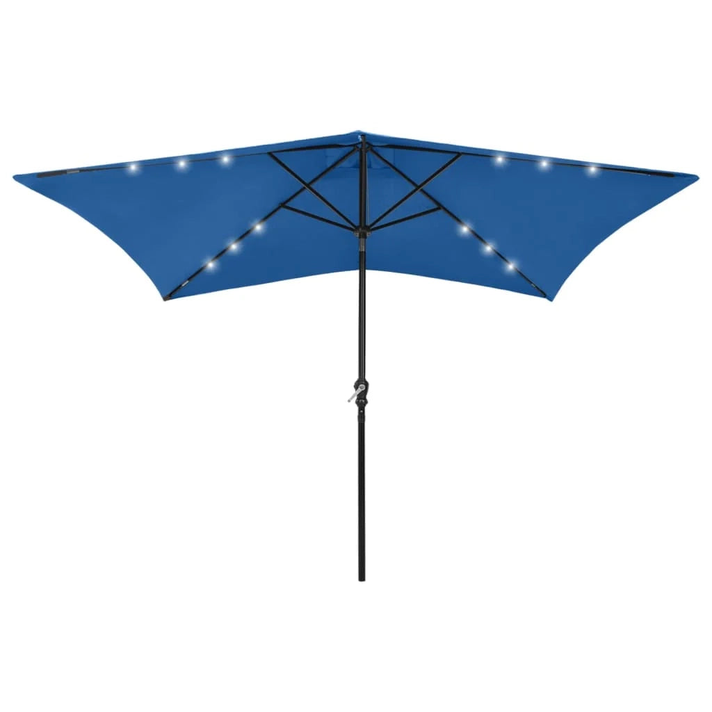 Ombrellone con LED e palo in acciaio 2 x 3 m azzurro 02_0008067