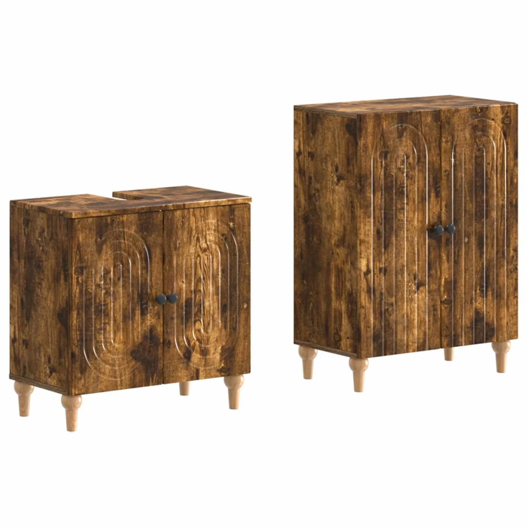 Set di Armadi da Bagno da 2 Pezzi ALKMAAR Rovere Fumo 3417590