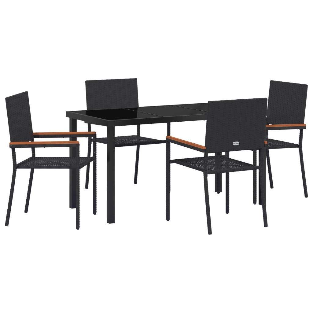 Set da Pranzo Giardino 5 Pezzi Nero Polyrattan