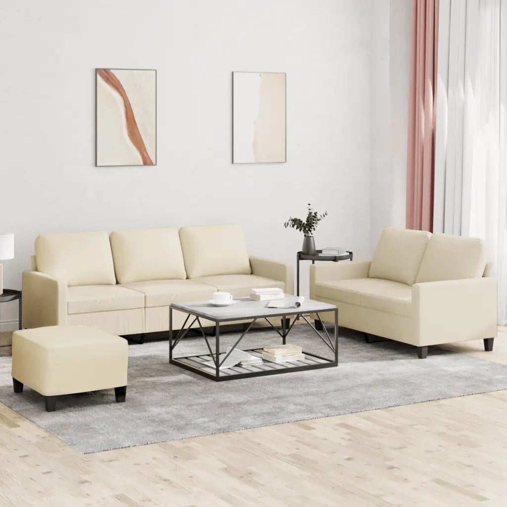 Set di Divani 3 pz con Cuscini crema in Similpelle 3201424