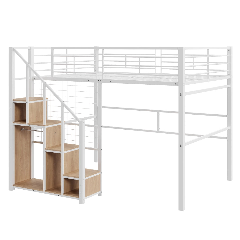 Letto a castello bianco con scala di sicurezza funzione contenitiva in metallo 140x200 cm