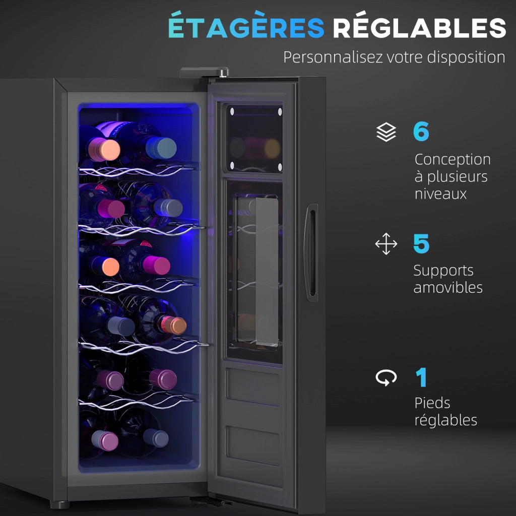 Cantinetta per vino termoelettrica 12 bottiglie 30L ¨C zephmum ¨C nero, vetro temperato, LED