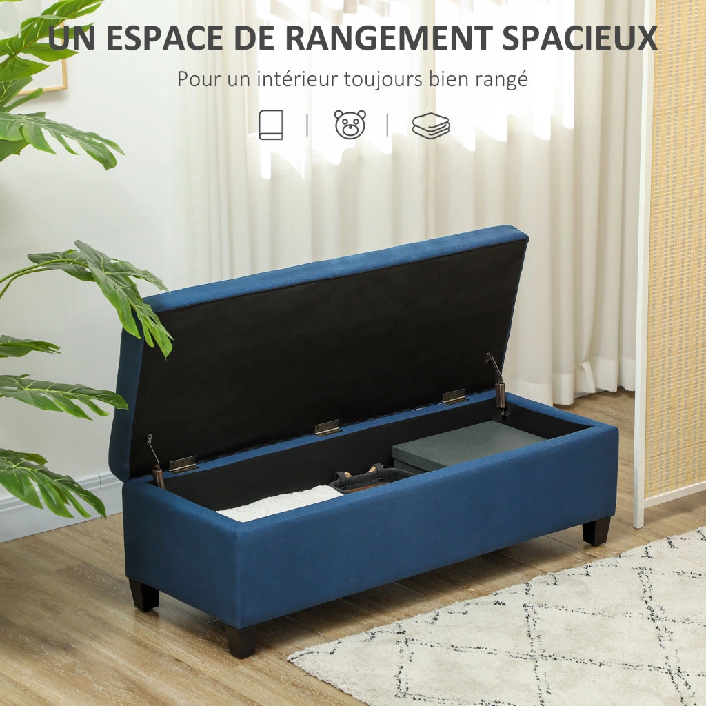 Bancale contenitore imbottito con schienale ¨C zephmum ¨C blu, tessuto, legno, 125x49x41,5 cm