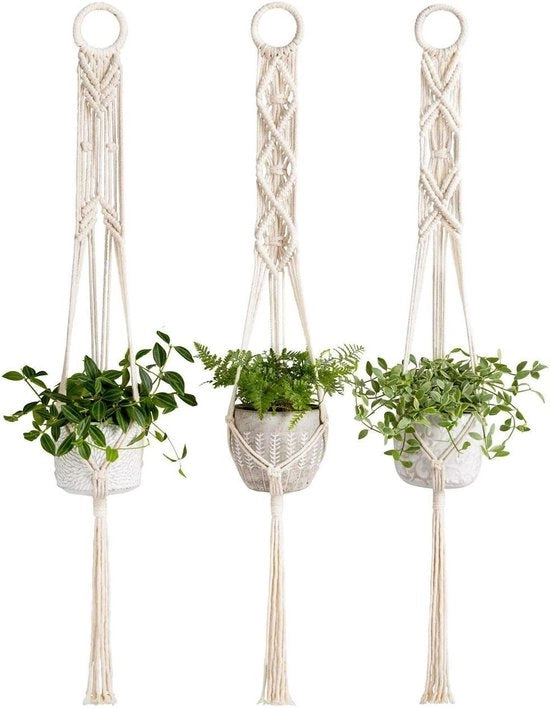 Set di 3 pendenti per piante in macramé - Decorazione per interni - 99 cm