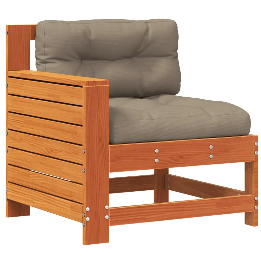Divano Giardino Senza Braccioli con Cuscino-Sofa da Giardino-Divanetto da esterno Marrone Cera Pino 913485
