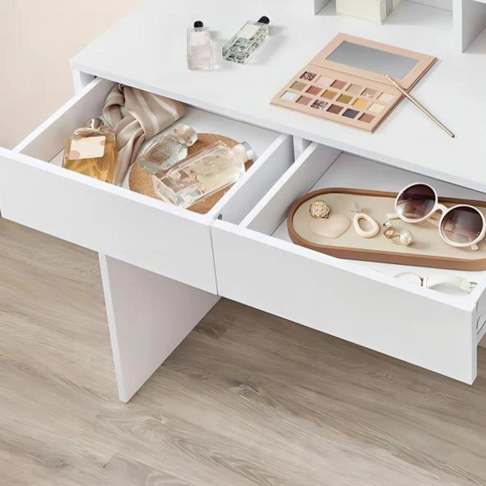 Consolle Trucco con Specchio Led 80x40 cm 2 Cassetti Luce Regolabile usb Bianca