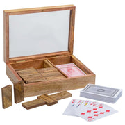 Gioco 2 in 1 (Domino+carte) in scatola di legno marrone 17x12x4h