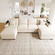 Divano modulare ad angolo in corduroy beige 275;5 x 139 x 87 cm con USB e USB-C