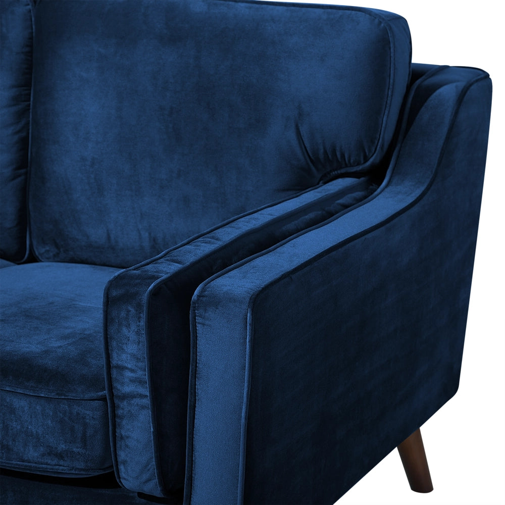 Divano colore Blu 3 Posti Velluto Gambe In Legno stile Classico e moderno soggiorno