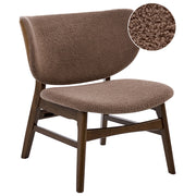 Sedia da pranzo in tessuto bouclé di poliestere marrone scuro e tortora, con gambe in legno di gomma, stile retrò tradizionale