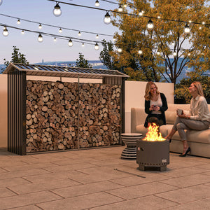 Legnaia con Struttura con Base Rialzata 240x 86x160 cm in Acciaio Galvanizzato Nero