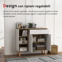 Mobile Multiuso Salvaspazio con 3 Ripiani Aperti, Armadietto e Cassetto, in Truciolato, 95x35x85 cm