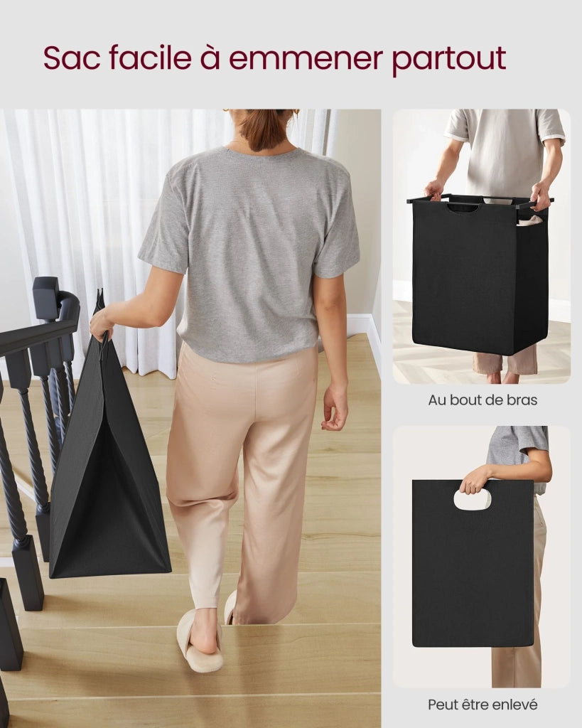 Cesto portabiancheria con 3 scomparti e 1 ripiano rimovibile per sacchetti capacità 38 l per sacchetto per bagno o lavanderia nero 12_0006765