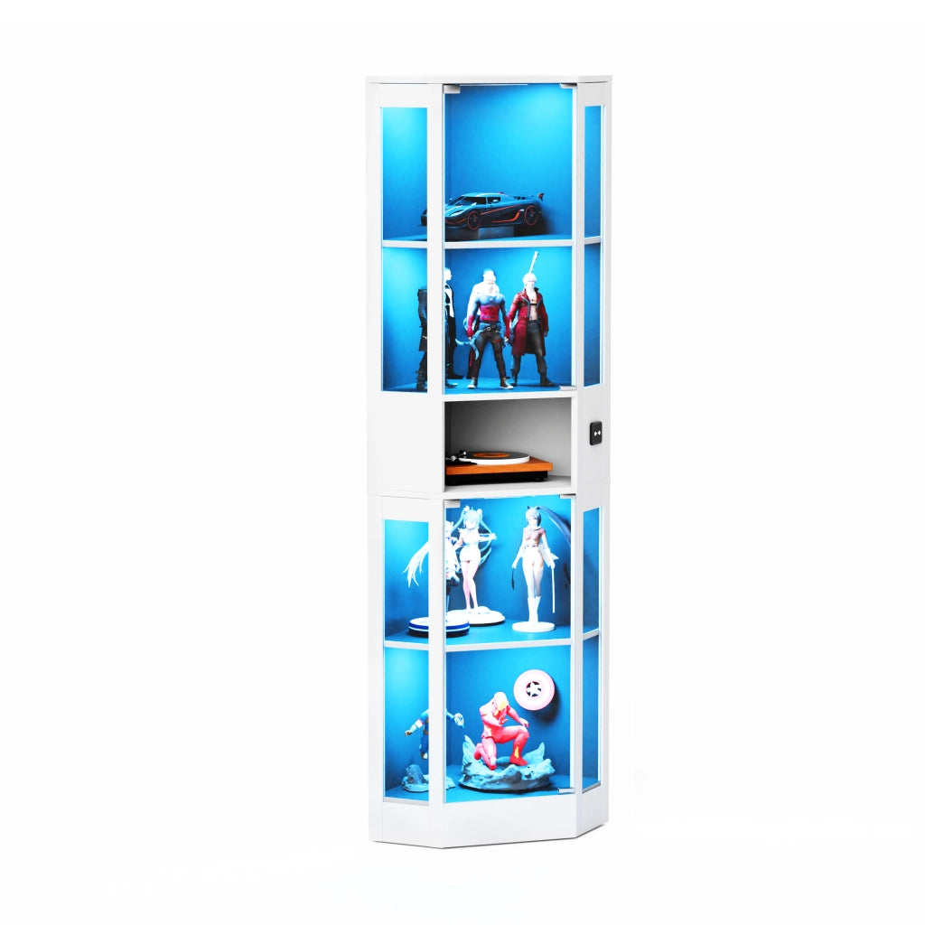 Vetrina in vetro con LED a 3 colori e sensore di movimento 57x40x165 cm bianca