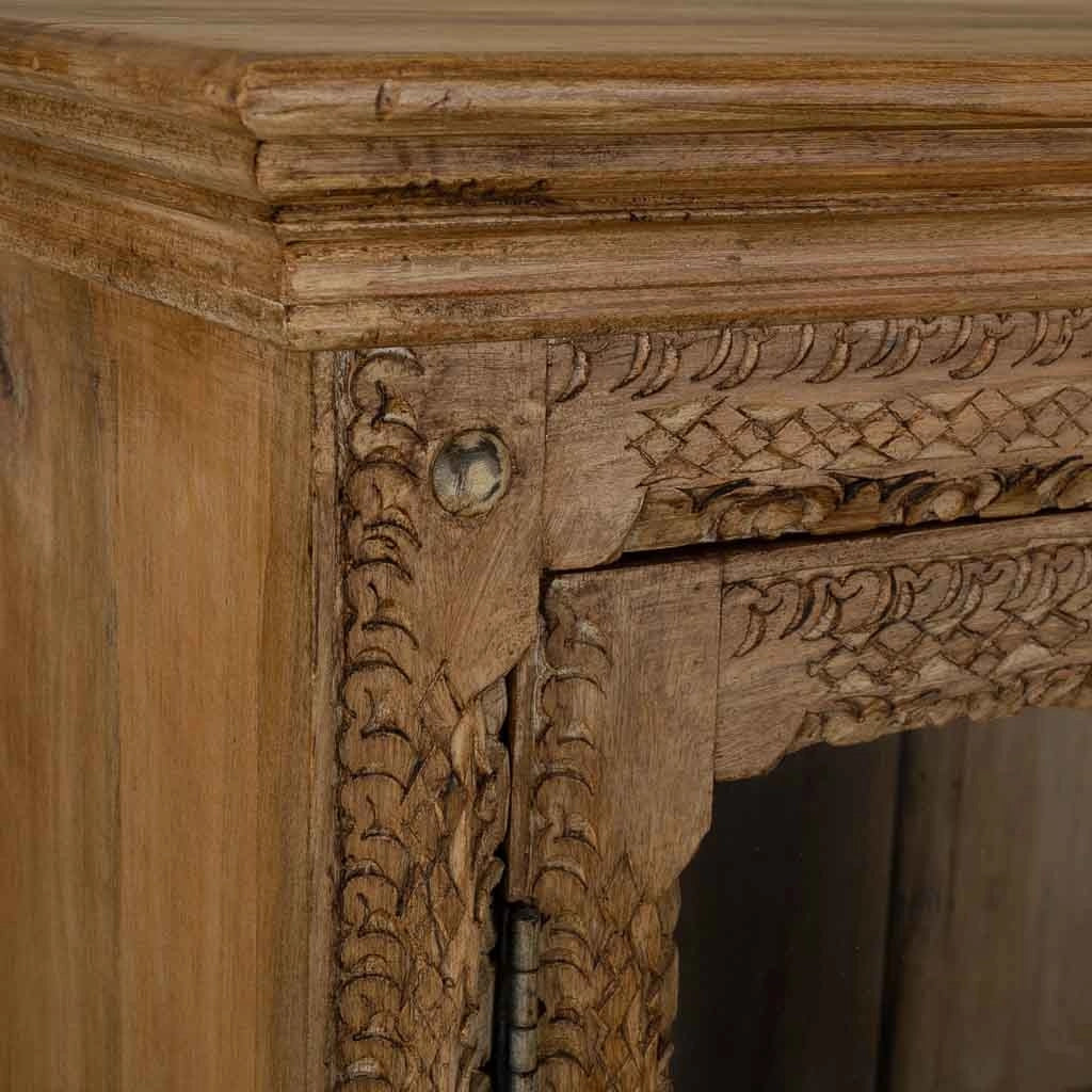 Vetrina in vetro e legno marrone fatta a mano 106x43x180