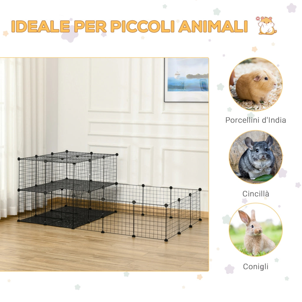 Recinto per Conigli in Metallo Modulabile ¨C zephmum ¨C 175x105x70cm Nero