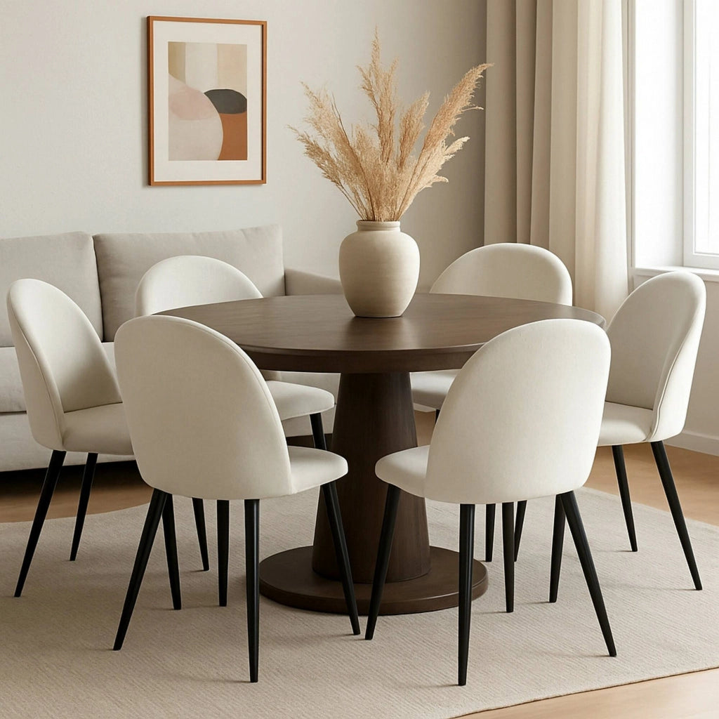 Set di 6 sedie Achito, Poltrona rivestita in velluto, Sedia da pranzo imbottita, Seduta per riunioni, 51x54h82 cm, Panna