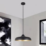 Trade Shop - Lampadario A Sospensione Design Moderno E27 Paralume In Ferro Cupola Nero Oro 33320 -