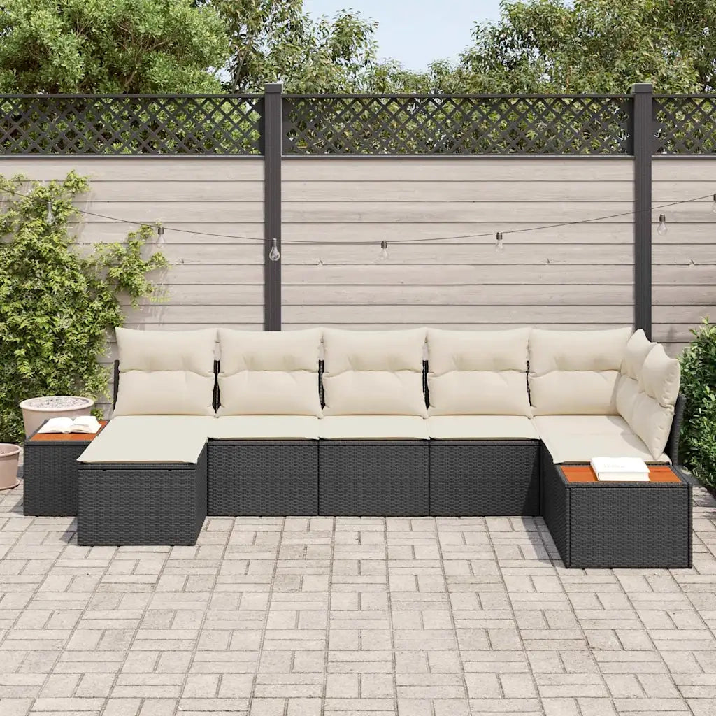 Set Divano da Giardino con cuscino 7 pcs Nero polyrattan 3348128