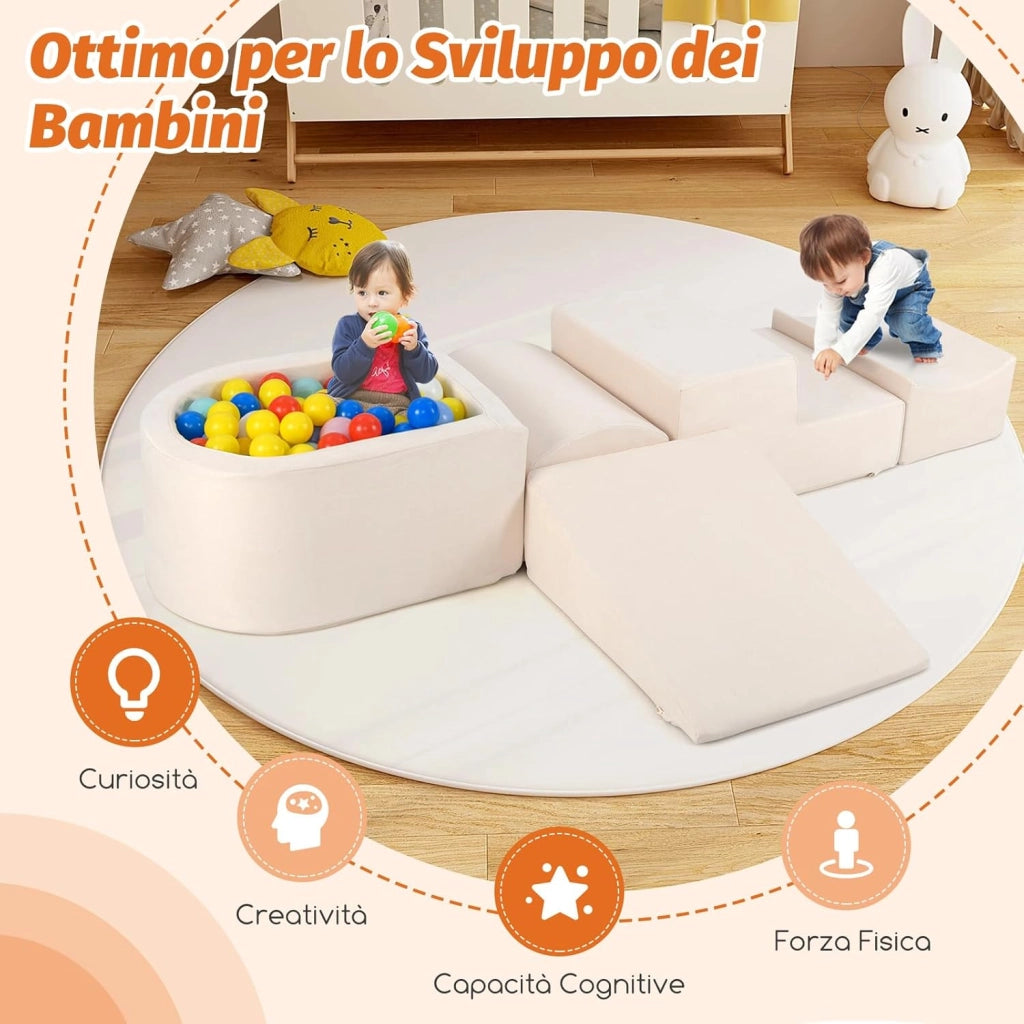Set di 5 Pezzi Gioco in Schiuma, Blocchi con Piscina di Palline per Bambini, Coperture Lavabili con Cerniere, Blocchi Creativi per Stanza di Giocattoli, Camera da Letto (Bianco)