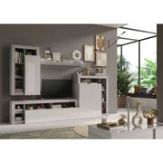 Set di mobili da soggiorno, collezione BURA, lunghezza 290 cm. Colori cemento e bianco lucido.