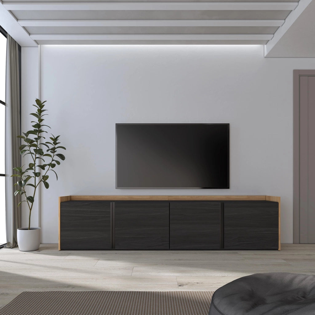 Mobile TV Soggiorno, 207x50x35 cm, Per TV fino a 80", Mobile Soggiorno, Nero e rovere