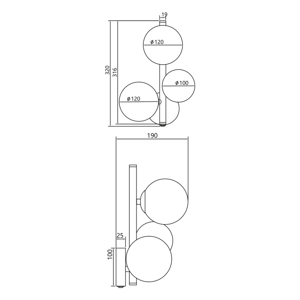 Applique interno Mila nera metallo/vetro 3xG9 Milagro ML0336