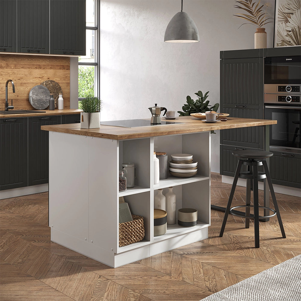 Isola cucina Fame-Line Antracite rustico/Bianco 90 cm con cassetto, senza piano di lavoro Vicco