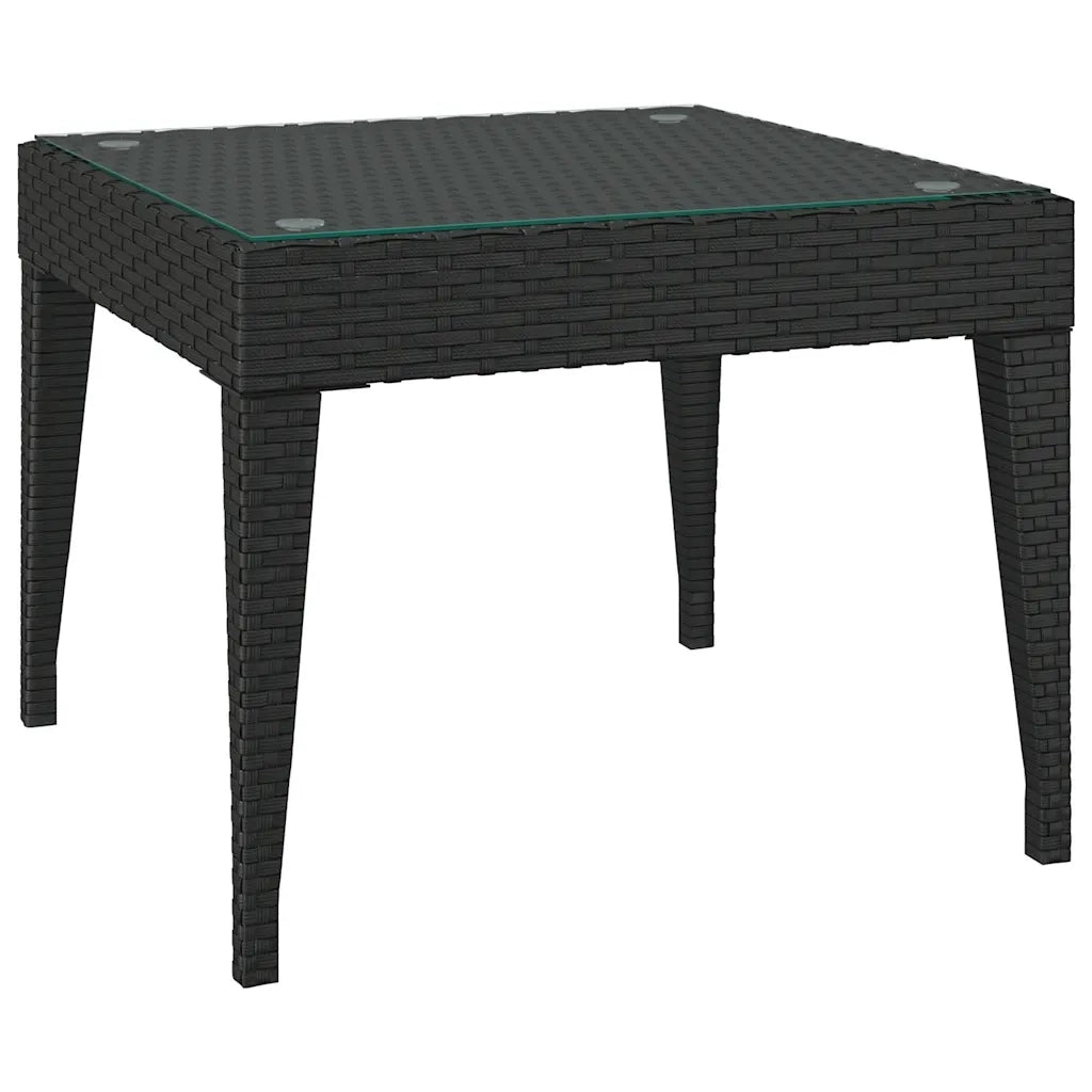 Tavolino | Tavolo laterale Nero 50x50x38 cm Polyrattan e Vetro Temperato