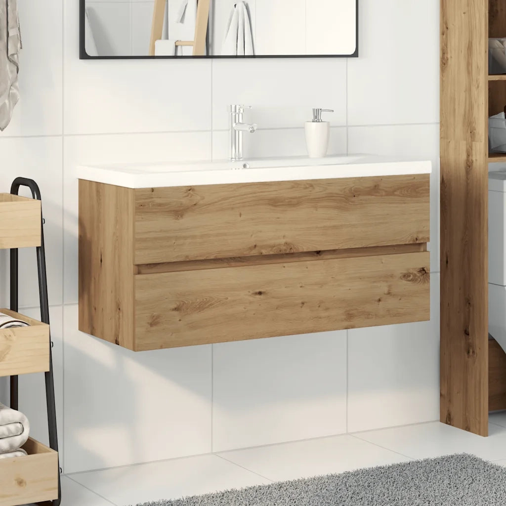 Mobile Bagno con Lavabo Integrato&Rubinetto Rovere Artigianale 3328938