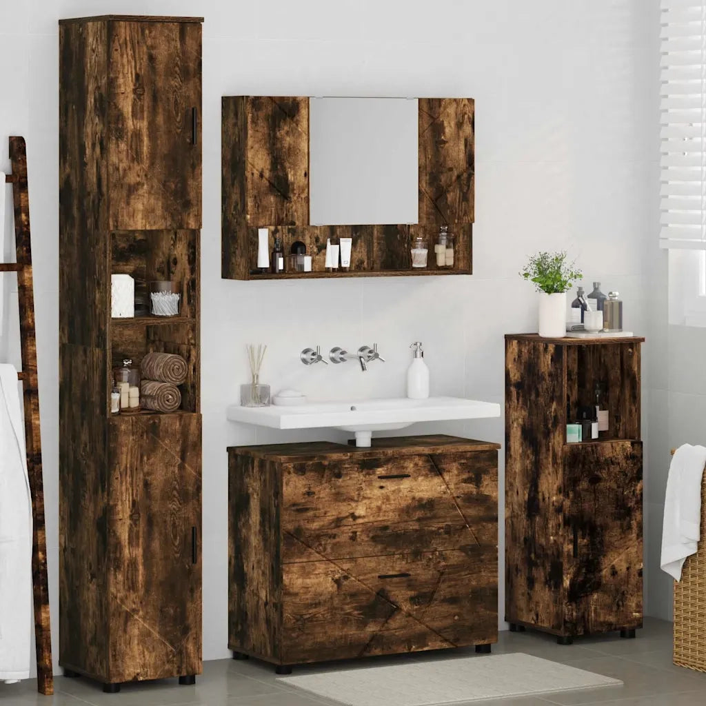 Set di mobili per il bagno con cassetto 4 pcs Rovere fumé 3393048