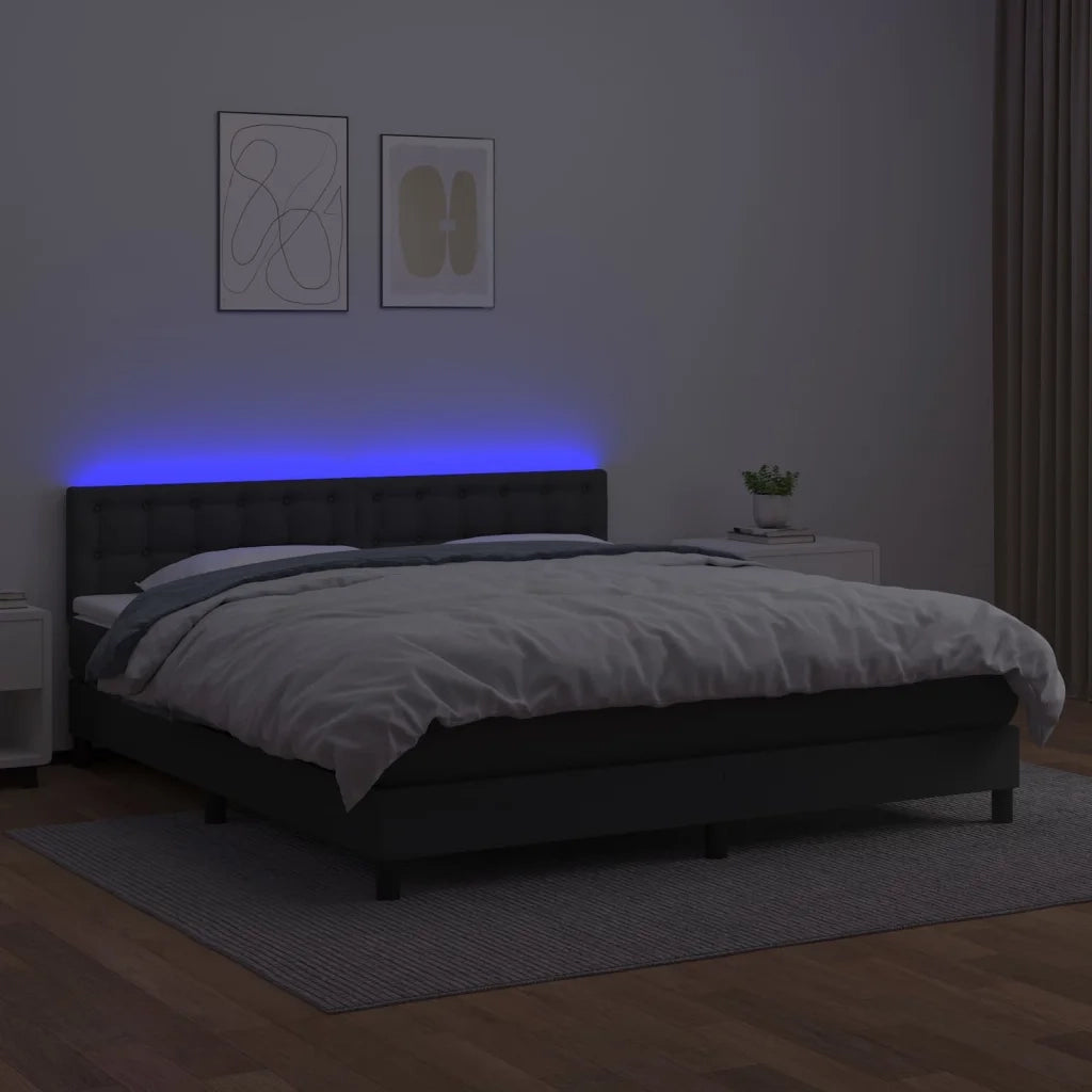 Giroletto a Molle con Materasso e LED Nero 160x200cm Similpelle 3134231