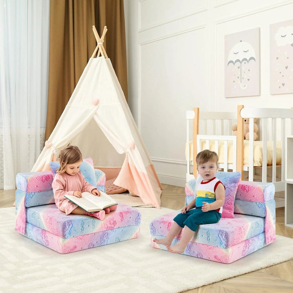 Divano Pieghevole per Bambini, Materasso in Schiuma da Pavimento Luminoso al Buio con Cuscino e Copertura Lavabile in Lavatrice, Letto per Bambina